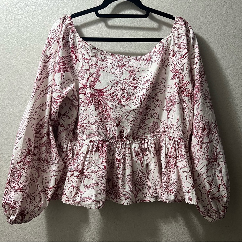 Express printed off the shoulder twist front peplum top size XL puffy sleeves - Picture 10 of 11